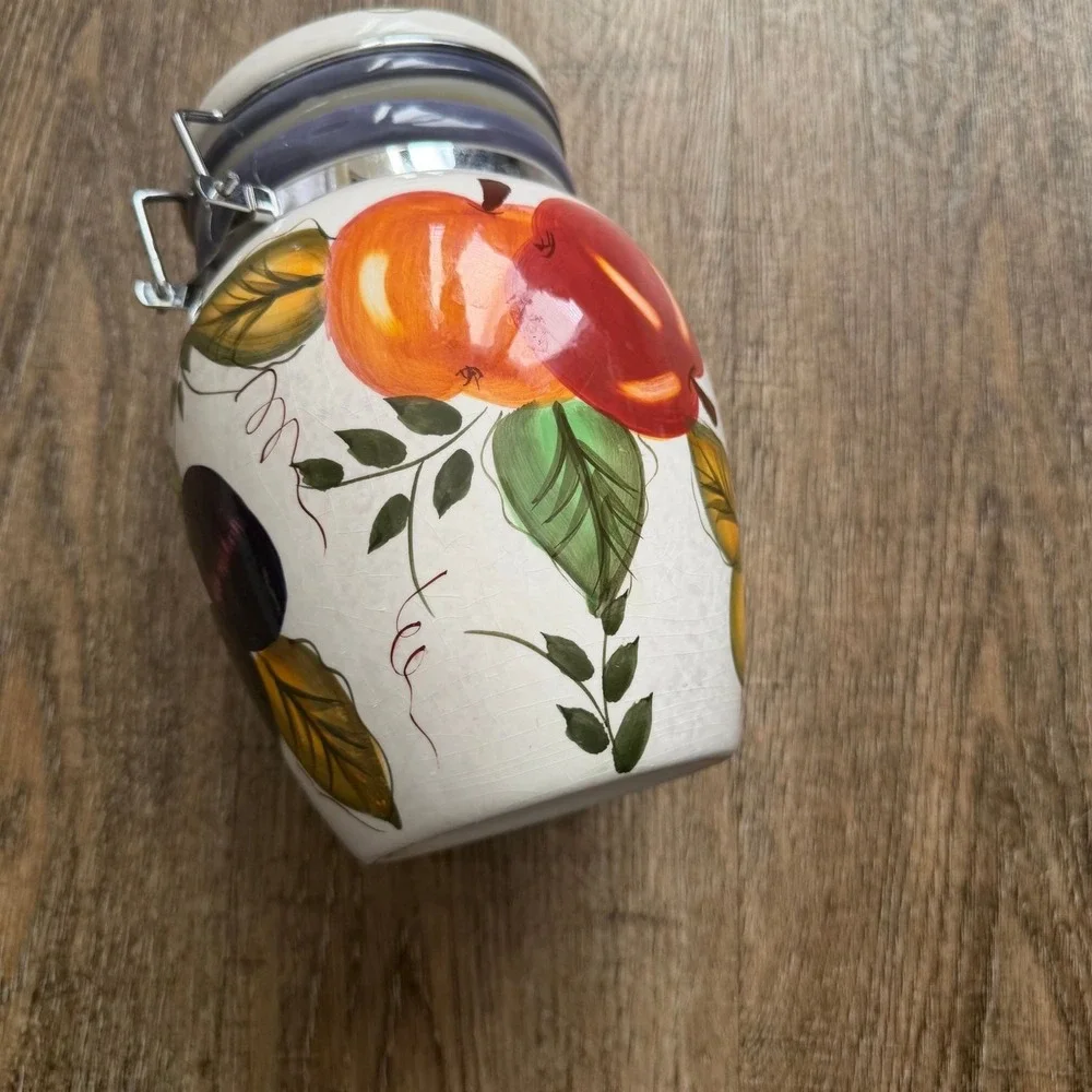 Vintage Oneida Fruit Themed‎ Ceramic Canister Harvest Motif Cream Crackle Glaze
